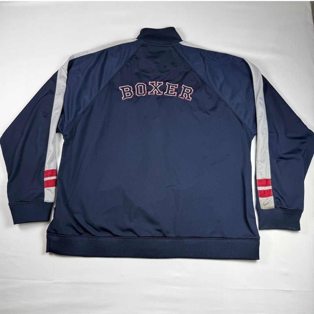 Joe Boxer Mens XL Navy Blue Track Jacket Full Zip Boxer Back Graphic Athletic